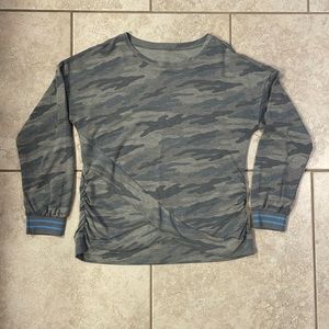 Women’s blue camo top with cross cross detail size M